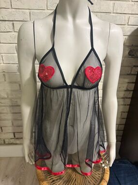 FREDERICK’S OF HOLLYWOOD size S, Sheer Black Babydoll with flirty,sexy vibe.